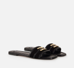 ELISABETTA FRANCHI  - KLAPKI SKÓRZANE PŁASKIE Z LOGOWANIEM