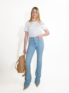 ELISABETTA FRANCHI  - T-SHIRT BAWEŁNIANY Z WYSZYWANYM LOGO