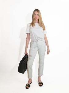 ELISABETTA FRANCHI  - T-SHIRT BAWEŁNIANY BIAŁY Z LOGOWANIEM