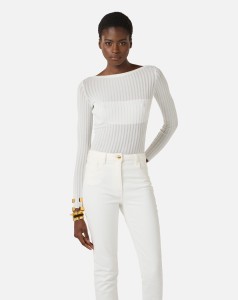 ELISABETTA FRANCHI  - BODY Z DZIANINY Z PRZEŹROCZYSTYMI ELEMANTAMI