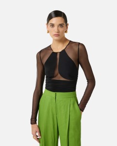 ELISABETTA FRANCHI  - BODY Z LEKKIEJ KREPY Z BIŻYTERYJNYM DODATKIEM