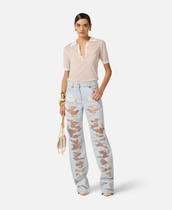 ELISABETTA FRANCHI  - JEANSY TYPU PLAZO Z ELEMENTAMI ORGANZY