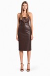 ELISABETTA FRANCHI  - SPÓDNICA MIDI Z WYTŁOCZONYM LOGO BROWN