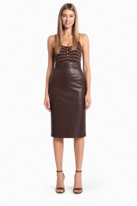 ELISABETTA FRANCHI  - SPÓDNICA MIDI Z WYTŁOCZONYM LOGO BROWN
